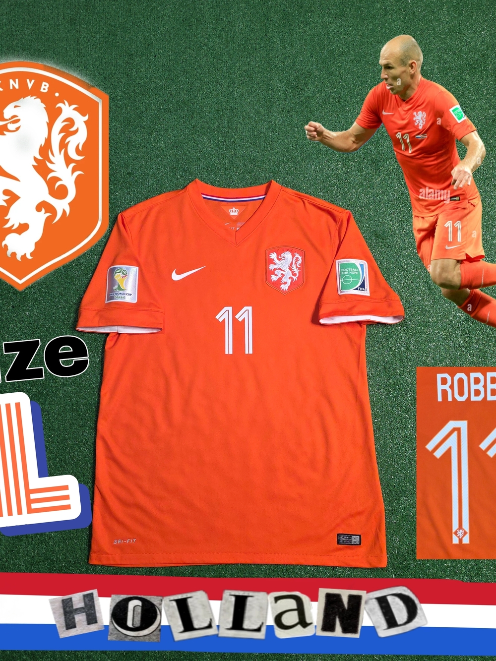 Nike Netherlands Arjen Robben #11 2014 Brazil World Cup Orange Home Jersey Holla